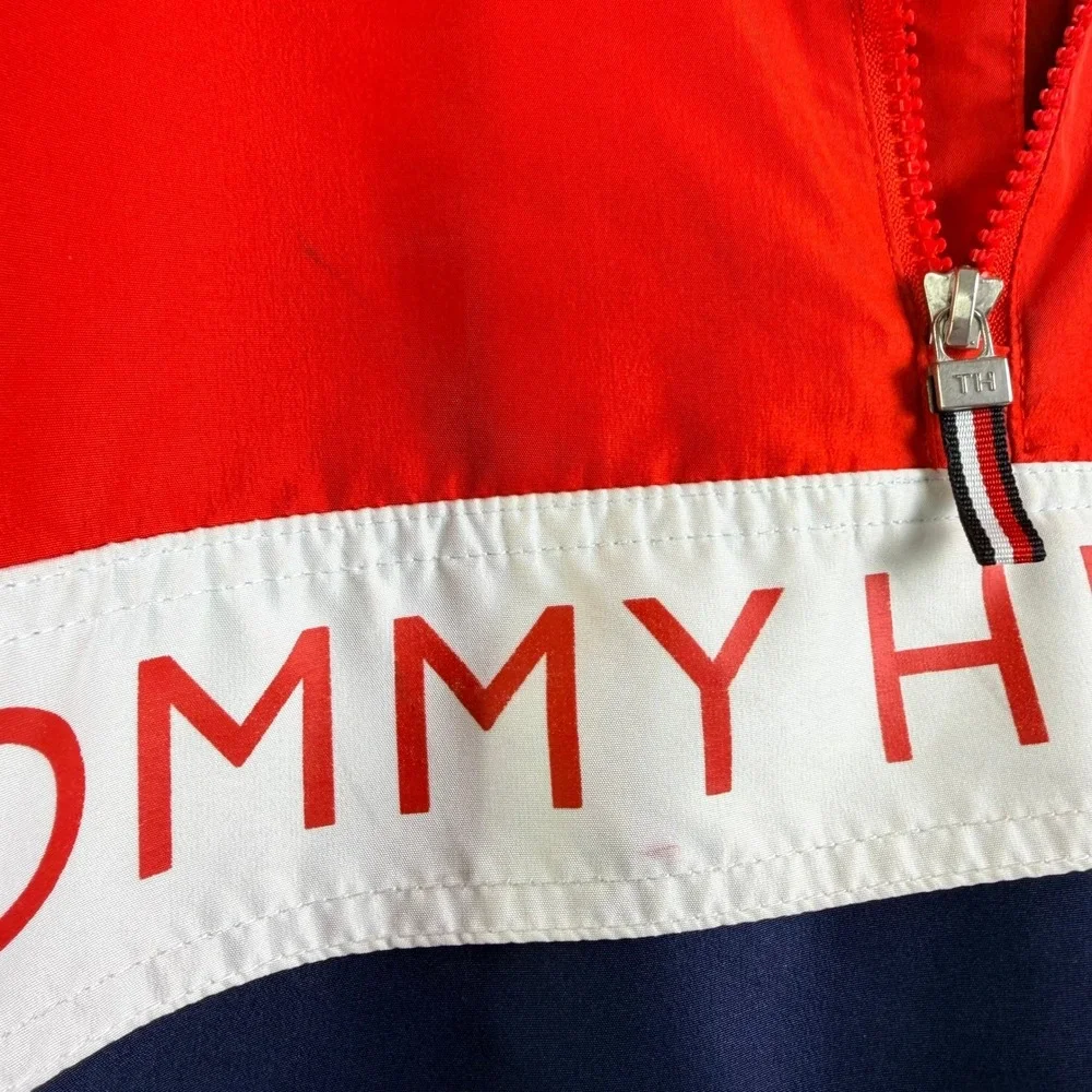 Tommy Hilfiger‎ Boys Red Navy Colorblock Hooded Windbreaker Jacket Large 16/18